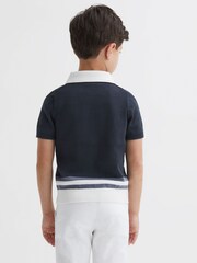 Reiss Eclipse Blue/White London Cotton Knitted Half-Zip Polo T-Shirt - Image 5 of 6