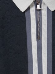 Reiss Eclipse Blue/White London Cotton Knitted Half-Zip Polo T-Shirt - Image 6 of 6