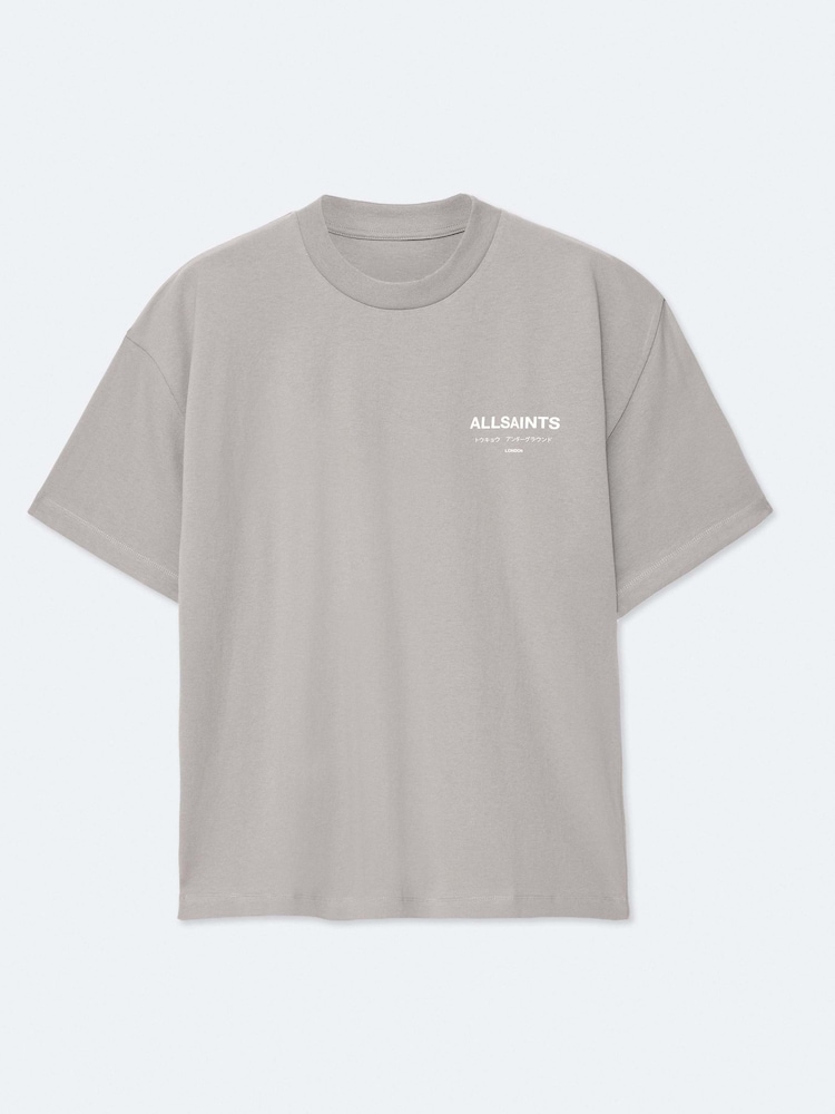 AllSaints Light Grey Underground Oversized Cotton Crew Neck T-Shirt - Image 8 of 8 AllSaints Light Grey Underground Oversized Cotton Crew Neck T-Shirt - Image 8 of 8