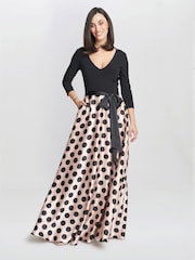Gina Bacconi Pink Esther Spot Print Satin And Jersey Dress - Image 1 of 5