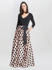 Gina Bacconi Pink Esther Spot Print Satin And Jersey Dress - Image 3 of 5