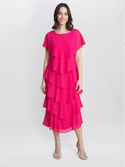 Tessa Midi Tiered Dress With Shoulder Trim - Image 1 of 4