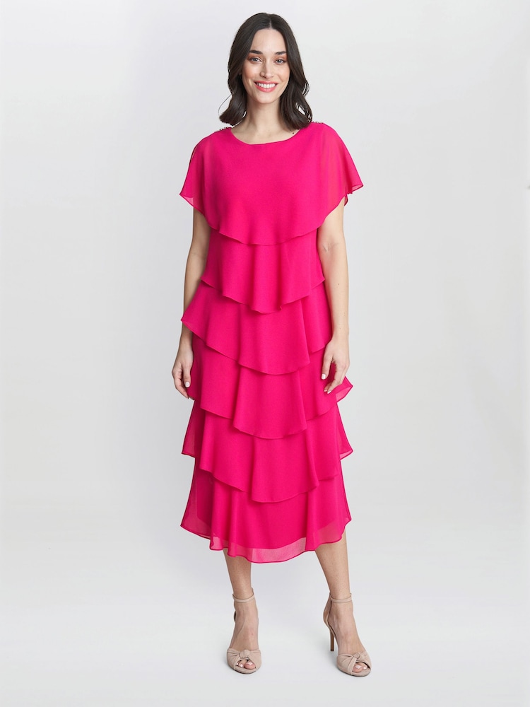 Tessa Midi Tiered Dress With Shoulder Trim - Image 1 of 4