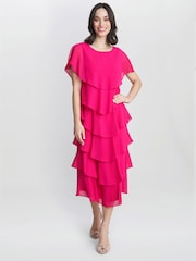 Tessa Midi Tiered Dress With Shoulder Trim - Image 3 of 4