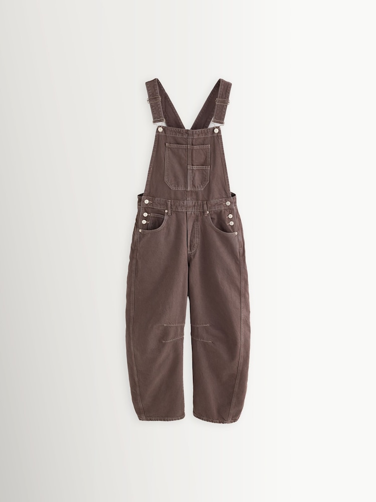 Free People Brown Denim Barrel Leg Dungarees - Image 1 of 3