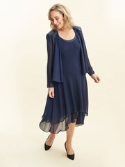 Gina Bacconi Blue Lilibeth Sequin Beaded Shoulder Jacket Dress - Image 1 of 6