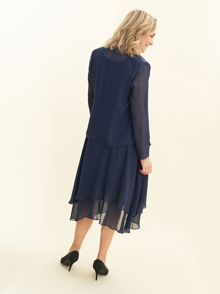 Gina Bacconi Blue Lilibeth Sequin Beaded Shoulder Jacket Dress - Image 2 of 6