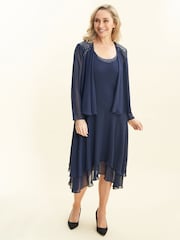 Gina Bacconi Blue Lilibeth Sequin Beaded Shoulder Jacket Dress - Image 3 of 6