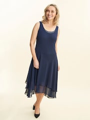 Gina Bacconi Blue Lilibeth Sequin Beaded Shoulder Jacket Dress - Image 4 of 6