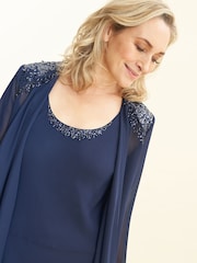Gina Bacconi Blue Lilibeth Sequin Beaded Shoulder Jacket Dress - Image 5 of 6