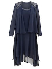 Gina Bacconi Blue Lilibeth Sequin Beaded Shoulder Jacket Dress - Image 6 of 6