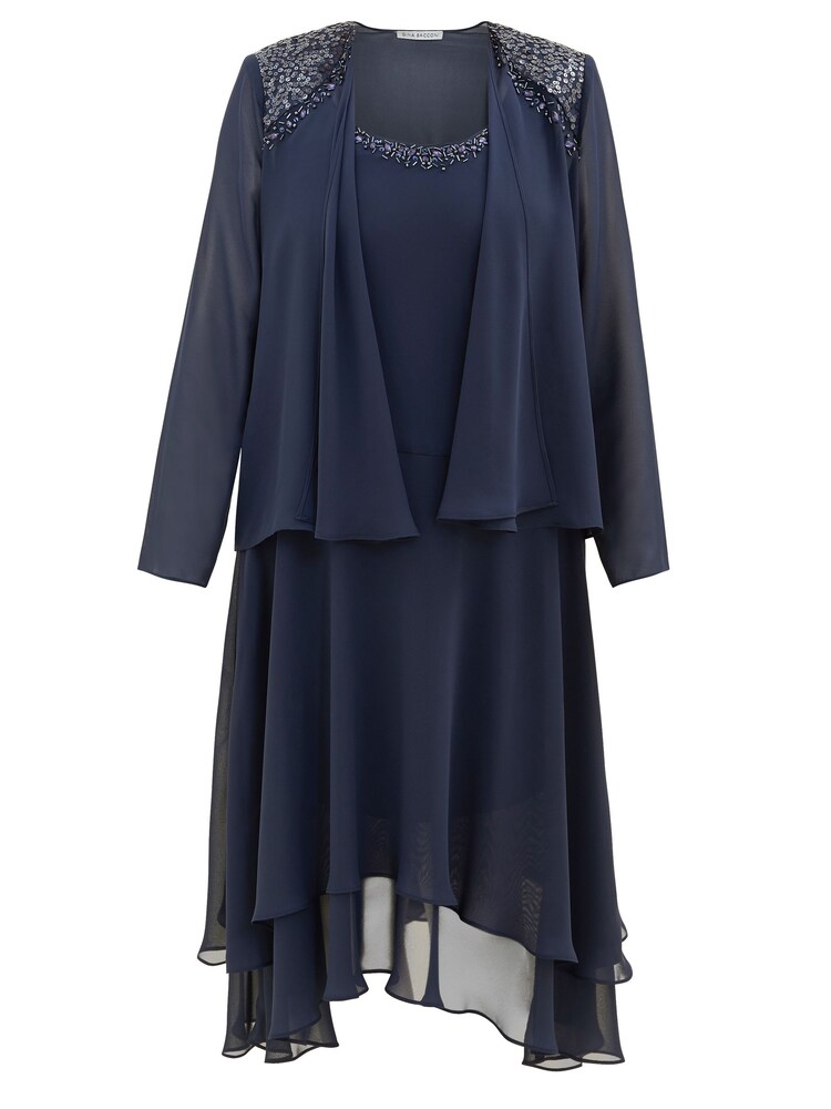 Gina Bacconi Blue Lilibeth Sequin Beaded Shoulder Jacket Dress - Image 6 of 6