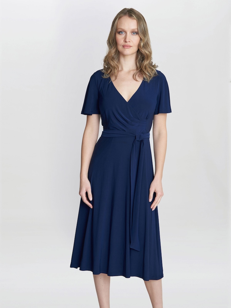 Gina Bacconi Blue Donna Jersey Dress With Tie Belt - Image 1 of 6
