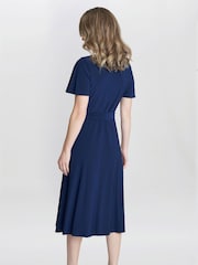 Gina Bacconi Blue Donna Jersey Dress With Tie Belt - Image 2 of 6