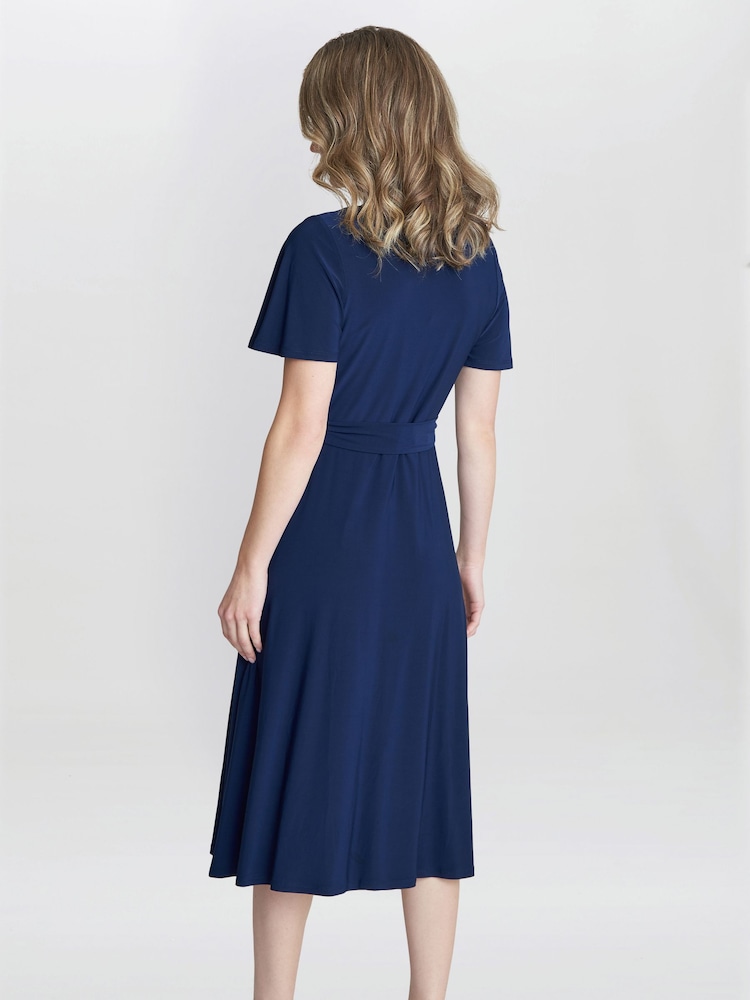 Gina Bacconi Blue Donna Jersey Dress With Tie Belt - Image 2 of 6
