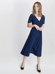 Gina Bacconi Blue Donna Jersey Dress With Tie Belt - Image 4 of 6