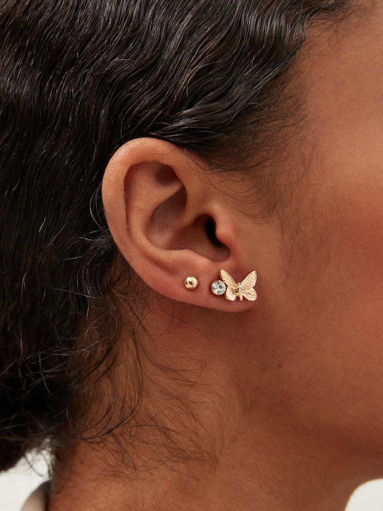 Gold Tone Butterfly Earring Pack - Image 2 of 3
