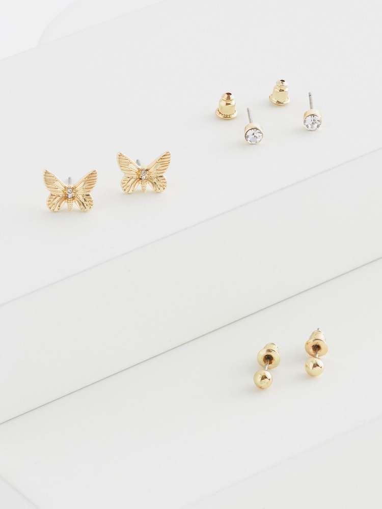 Gold Tone Butterfly Earring Pack - Image 3 of 3