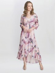 Gina Bacconi Pink Nadia Midi Length Chiffon Printed Dress And Jacket - Image 5 of 6