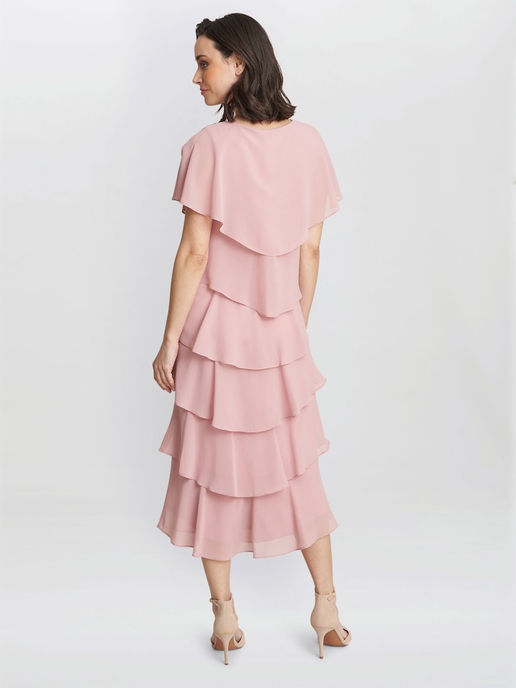 Gina Bacconi Rebecca Midi Tiered Dress With Shoulder Trim - Image 2 of 4 Gina Bacconi Rebecca Midi Tiered Dress With Shoulder Trim - Image 2 of 4