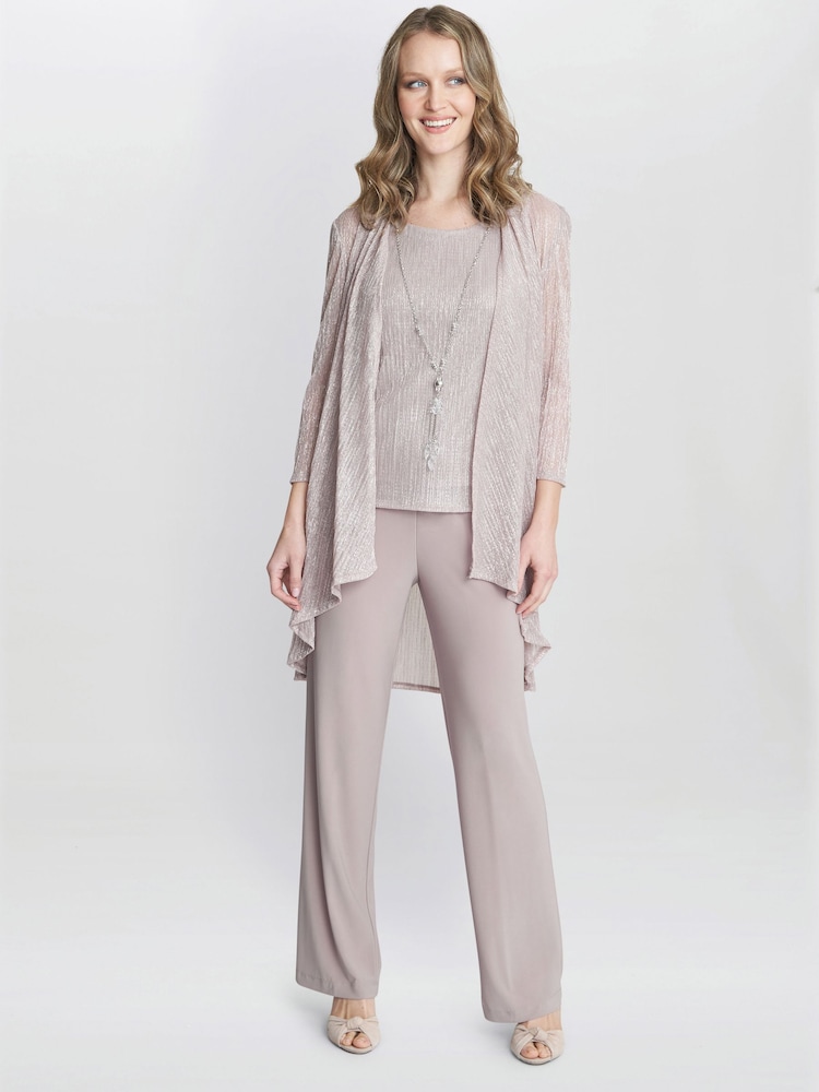 Gina Bacconi Pink Natasha Three Piece Metallic Crinkle Tunics Top and Set - Image 1 of 5