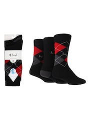 Pringle Black Traditional Argyle 3 Pack Pattern Socks - Image 1 of 5