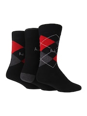 Pringle Black Traditional Argyle 3 Pack Pattern Socks - Image 2 of 5