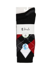 Pringle Black Traditional Argyle 3 Pack Pattern Socks - Image 3 of 5