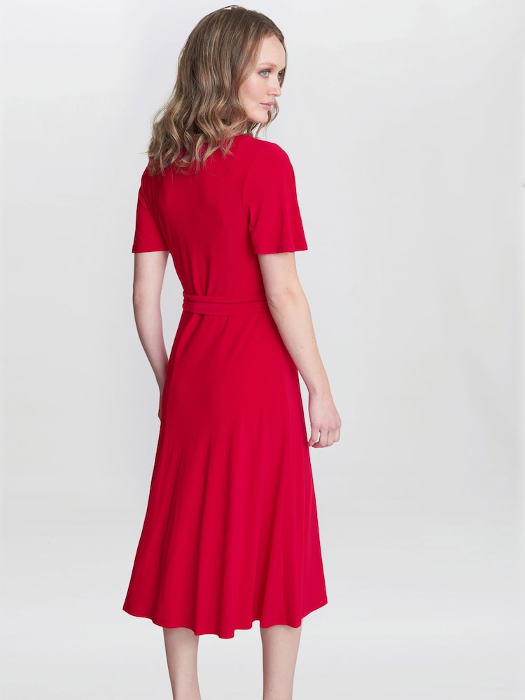Gina Bacconi Red Donna Jersey Dress With Tie Belt - Image 2 of 6