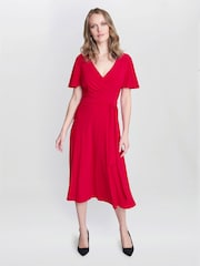 Gina Bacconi Red Donna Jersey Dress With Tie Belt - Image 3 of 6
