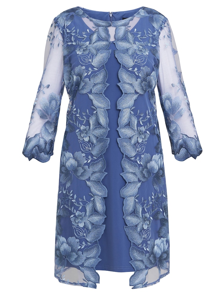Gina Bacconi Blue Savoy Embroidered Lace Mock Jacket With Jersey Dress - Image 5 of 5