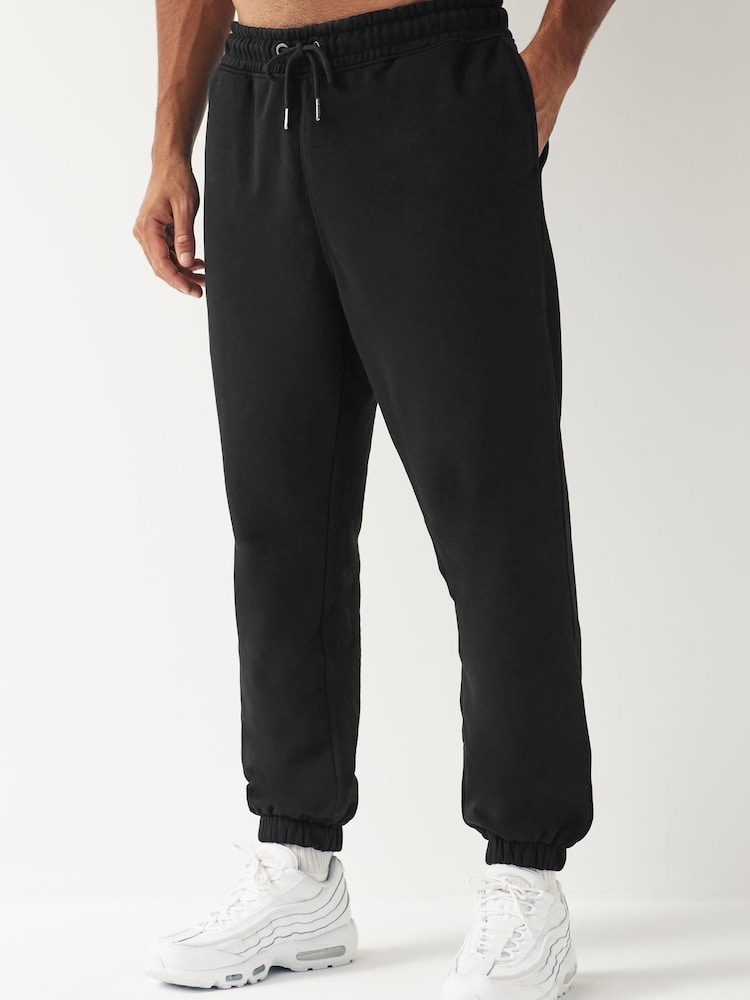 Black Oversized Cotton Blend Cuffed Joggers - Image 1 of 8