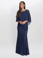 Gina Bacconi Blue Ginger Sequin Lace Dress With Chiffon Dress - Image 1 of 6