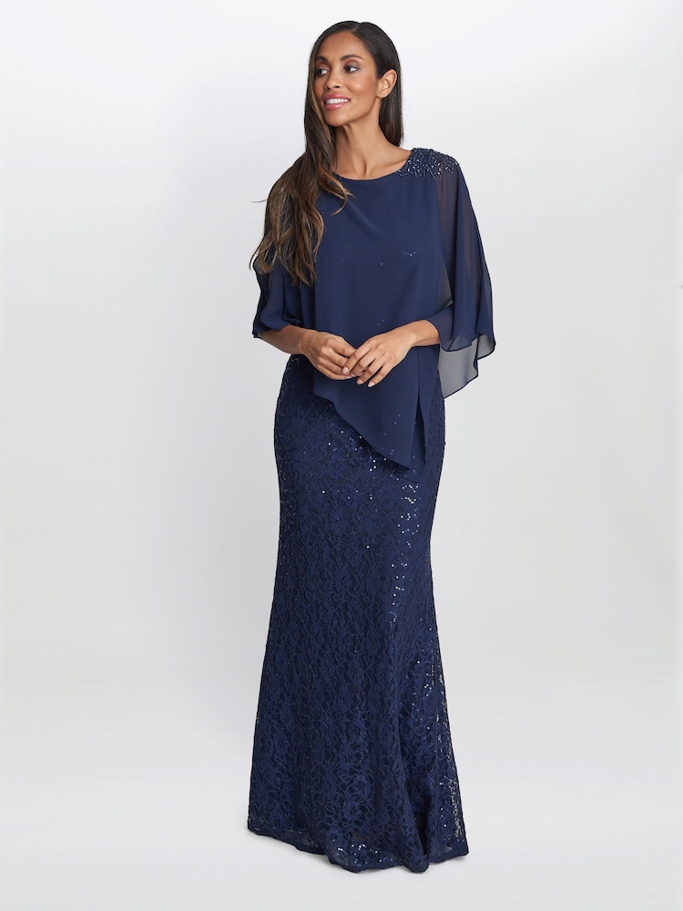 Gina Bacconi Blue Ginger Sequin Lace Dress With Chiffon Dress - Image 1 of 6