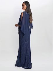 Gina Bacconi Blue Ginger Sequin Lace Dress With Chiffon Dress - Image 2 of 6