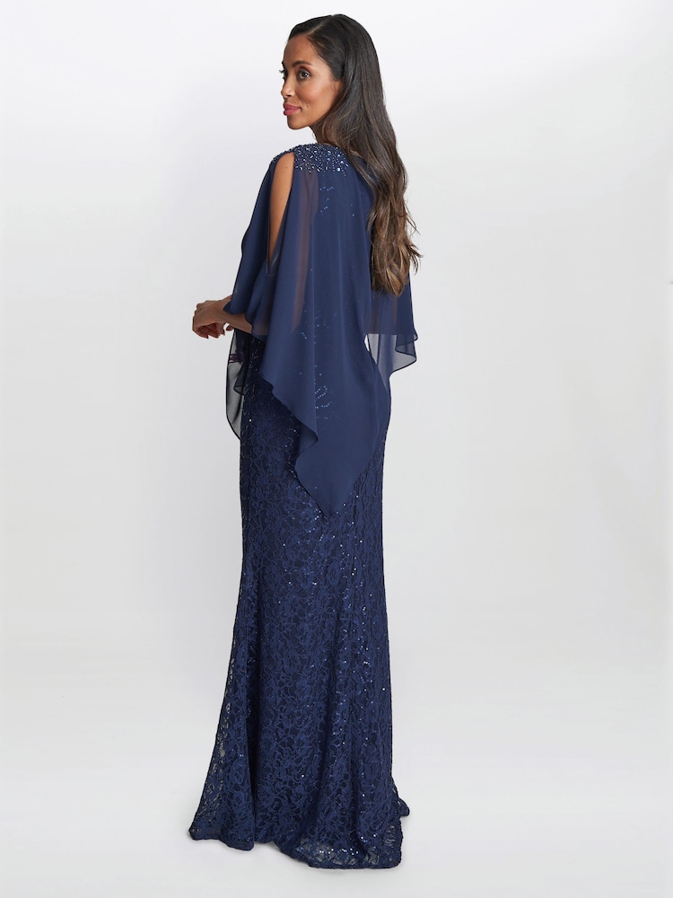 Gina Bacconi Blue Ginger Sequin Lace Dress With Chiffon Dress - Image 2 of 6