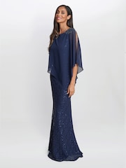 Gina Bacconi Blue Ginger Sequin Lace Dress With Chiffon Dress - Image 3 of 6