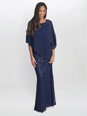 Gina Bacconi Blue Ginger Sequin Lace Dress With Chiffon Dress - Image 4 of 6