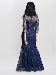 Gina Bacconi Blue Jordana Beaded Maxi Dress With Illusion Sleeves - Image 2 of 5