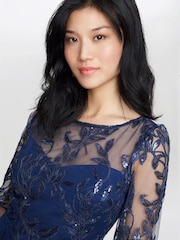 Gina Bacconi Blue Jordana Beaded Maxi Dress With Illusion Sleeves - Image 4 of 5
