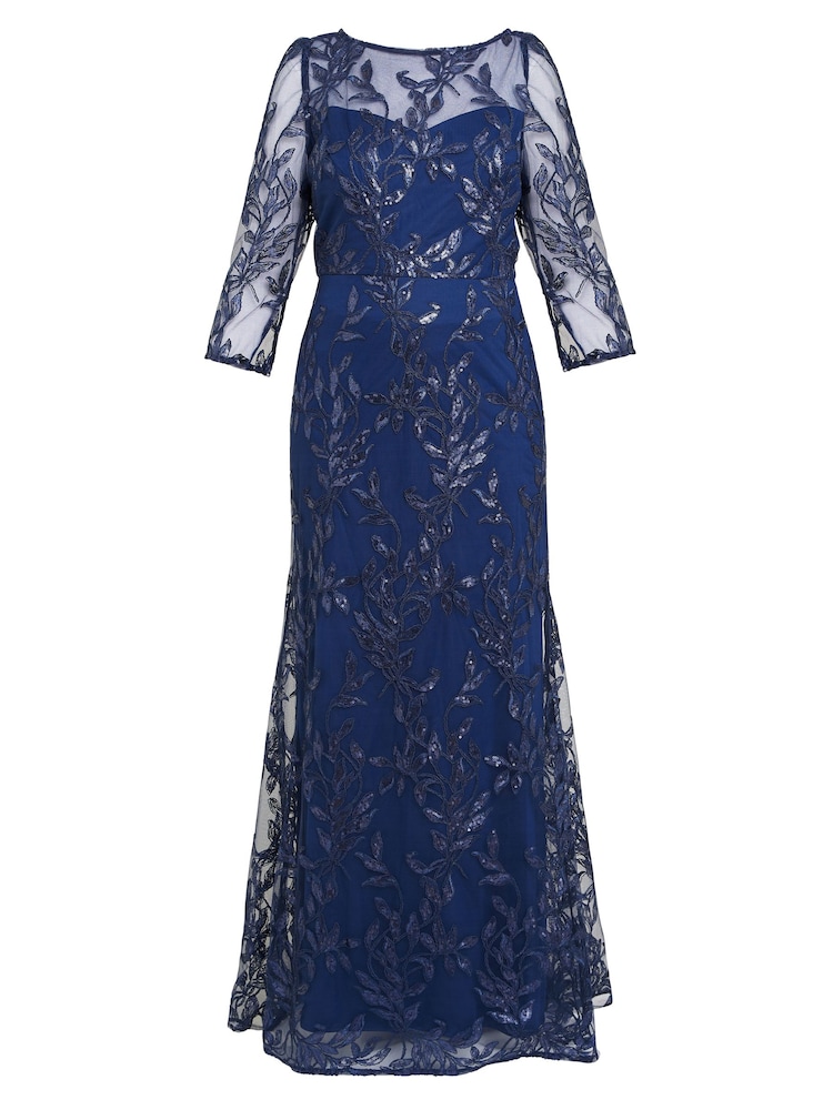 Gina Bacconi Blue Jordana Beaded Maxi Dress With Illusion Sleeves - Image 5 of 5