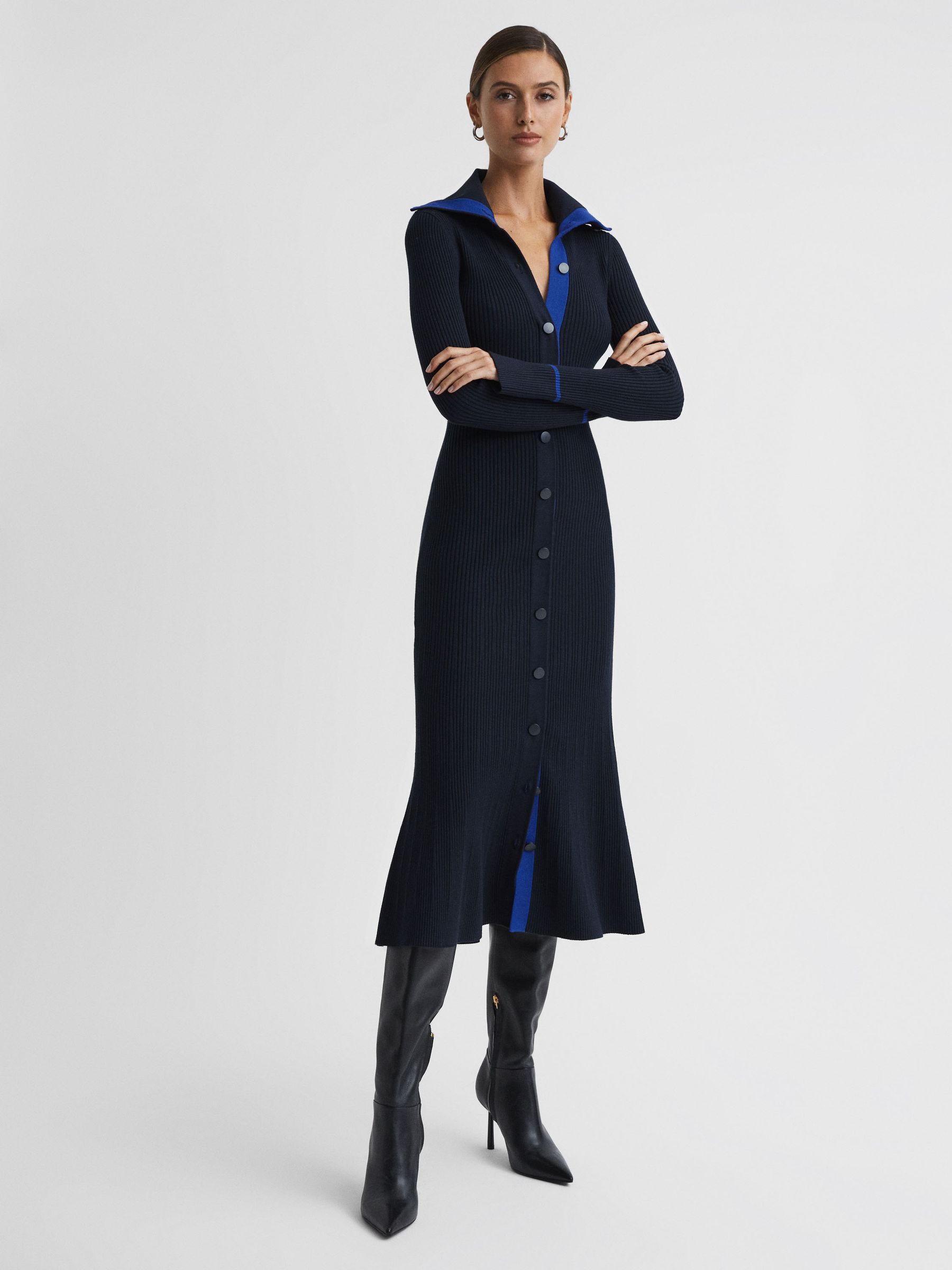 Buy Reiss Navy Blue Millie Knitted Ribbed Midi Dress from Next Luxembourg