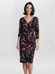 Gina Bacconi Alexandra Printed Jersey Ruffle Black Dress - Image 1 of 4