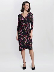 Gina Bacconi Alexandra Printed Jersey Ruffle Black Dress - Image 3 of 4