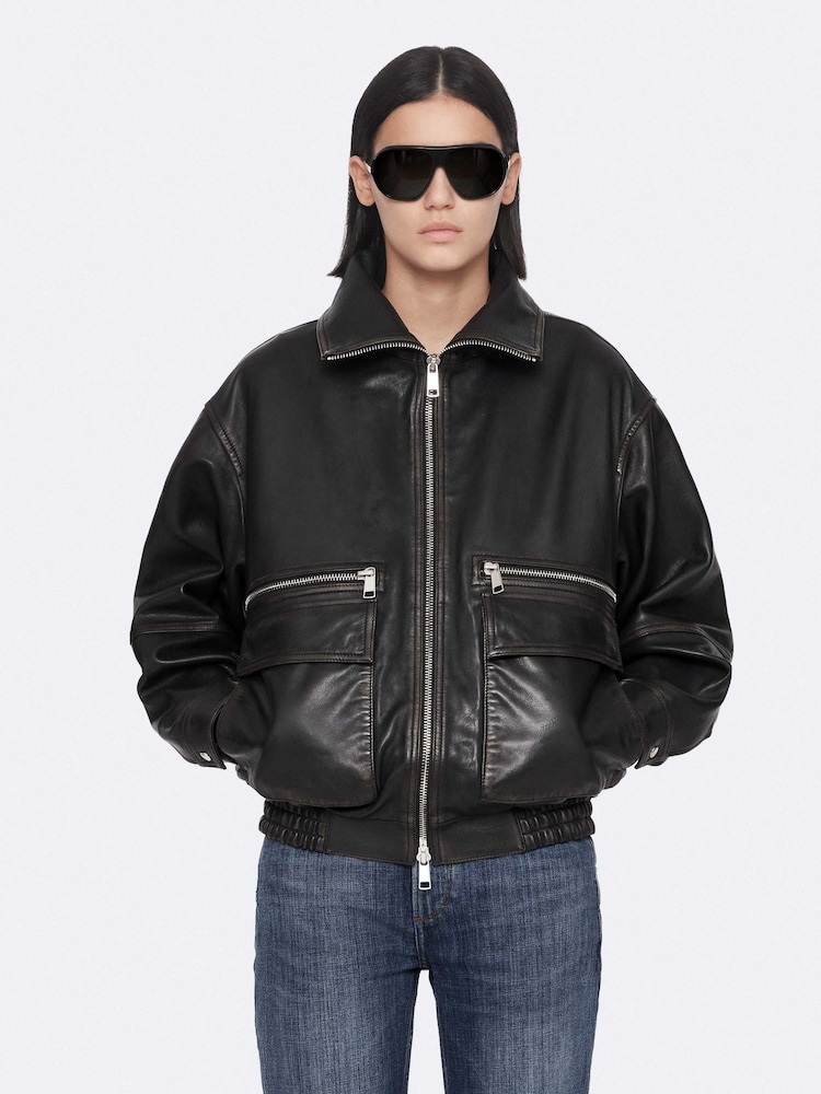 AllSaints Brown Elisa Bomber Jacket - Image 1 of 8 AllSaints Brown Elisa Bomber Jacket - Image 1 of 8