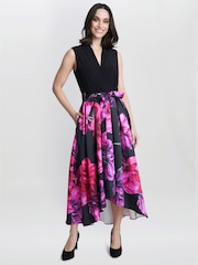 Gina Bacconi Annabelle Printed High Low Black Dress - Image 1 of 5