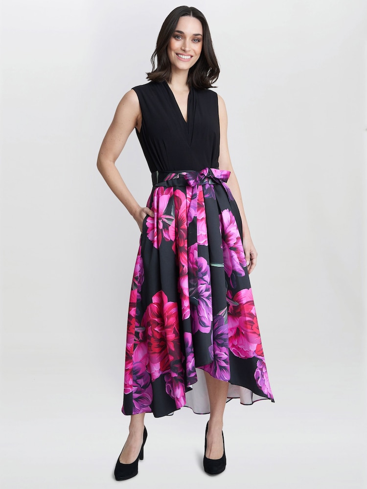 Gina Bacconi Annabelle Printed High Low Black Dress - Image 1 of 5