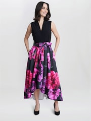 Gina Bacconi Annabelle Printed High Low Black Dress - Image 3 of 5