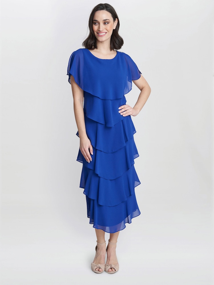 Tessa Midi Tiered Dress With Shoulder Trim - Image 1 of 4 Tessa Midi Tiered Dress With Shoulder Trim - Image 1 of 4