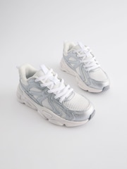 White/Silver Metallic Chunky Lace-Up Trainers - Image 1 of 5